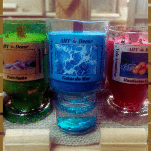 Vela Aromática - 100g - Essências: Gotas do Mar, Palo Santo, Mandarim Canele